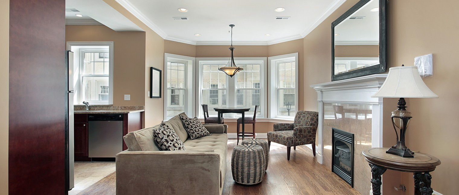 Interior look at bay and bow windows.